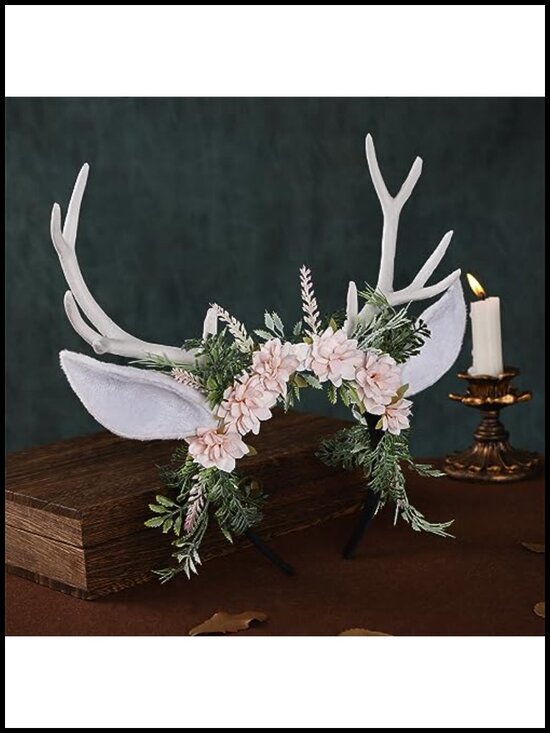 Handmade Deer Ear Flower Antler Headband Woodland Floral Fairy Costume Accessory main image 3